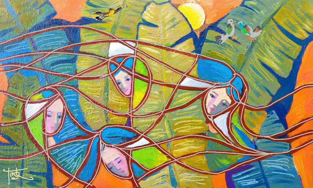 Văn Tĩnh- Vườn xuân, Acrylic, 70cmx90cm